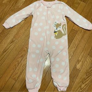 Carter’s Girls 4T Pink and White Polka Dot Squirrel Zip Up Footless PJs